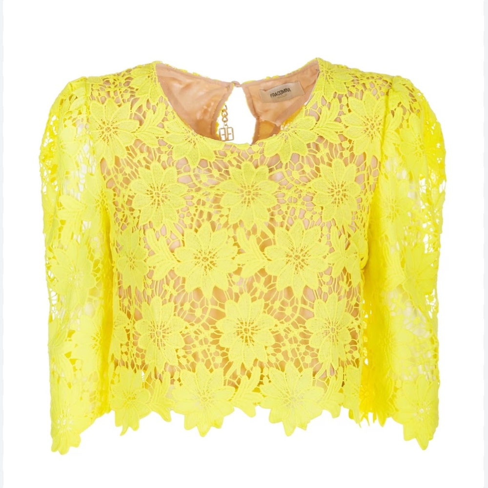 Fracomina Italian Brand Lace Cropped Top Neon Green Size Small